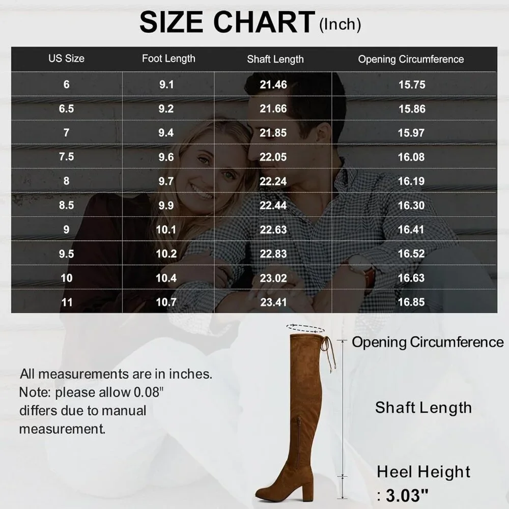 Women's Brown Suede Chunky Heels Zipper Over The Knee High Adjustable Boots